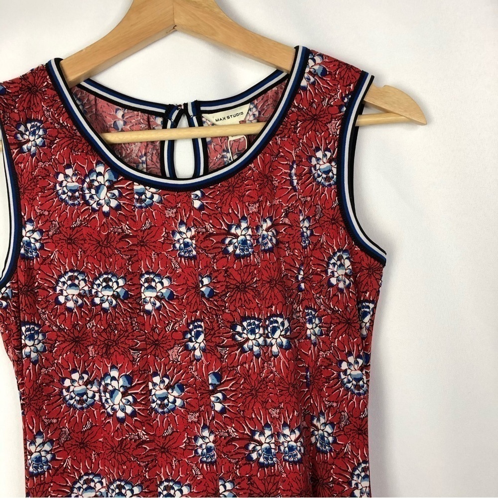 Max Studio Red Floral Border Printed Fit & Flare Mini Dress XS - Picture 3 of 4